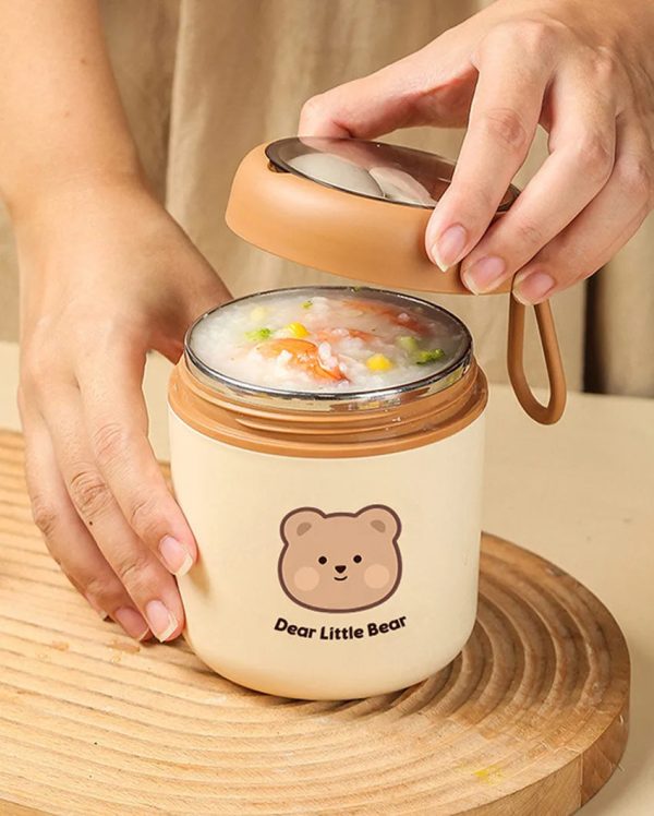 Bear Theme Stainless Steel Spoon & Soup Salad Tiffin Box with Insulated Bag For Cheap