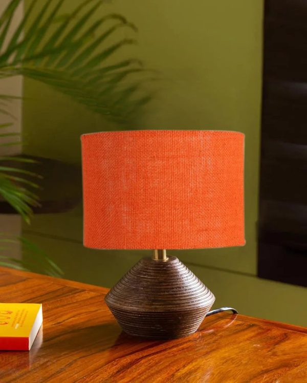 Orange Jute Table Lamp with Wood Natural base | 7x12 inches Supply