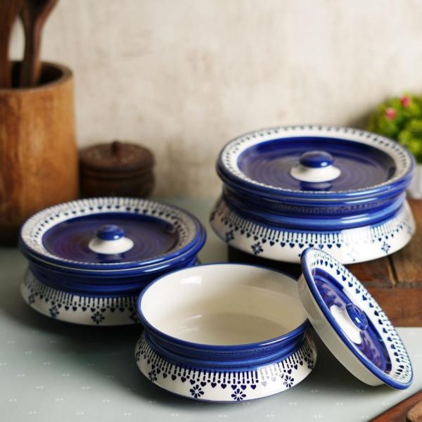 Blue Abstract Printed Ceramic Casseroles with Lid Cheap