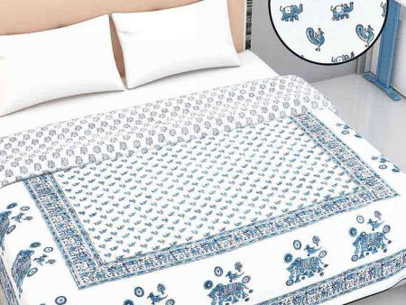 Elephant & Peacock Block Printed Cotton Dohar | Double Bed | 108 X 84 inches Online now