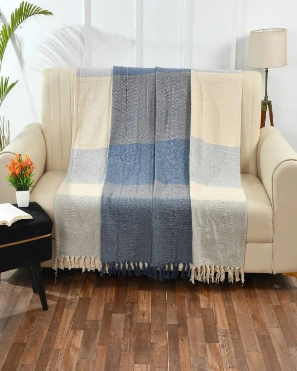 Blue & White Cotton Throw | 90 x 60 inches For Cheap