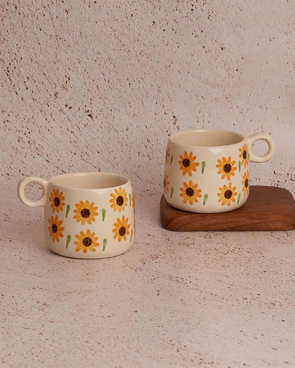 Sunflower Ceramic Stoneware Cups With Sunflower Design | Set Of 2 Online Hot Sale