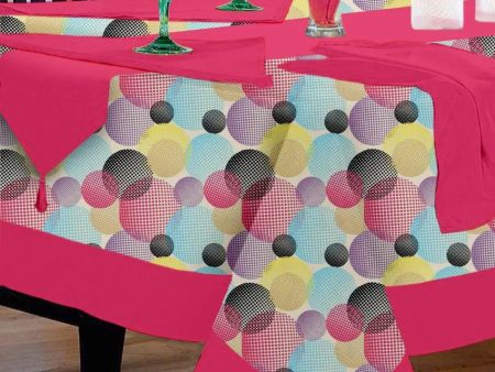 Circles Printed Cotton Dining Table Linen Cover 6 Seater Set | Set of 1 Table Cover, 1 Table Runner, 6 Napkins Cheap