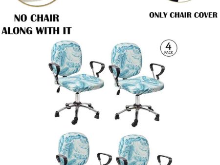 ONLY CHAIR COVER | Blue Polyester Stretchable Elastic Floral Printed Office Chair Covers | 18 x 18 inches For Discount