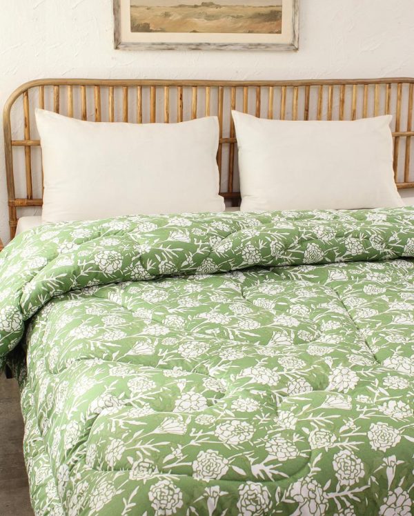 Green Genda Phool Cotton Comforter | Double Size | 90 x 108 inches Online Sale