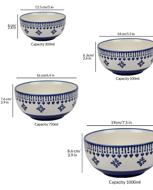 Blue Abstact Printed Ceramic Serving Bowls | Set Of 4 on Sale