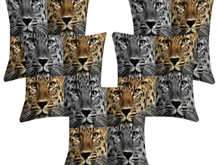 Animal Digital Printed Polyester Cushion Covers | Set of 5 | 16 x 16 inches Online Hot Sale