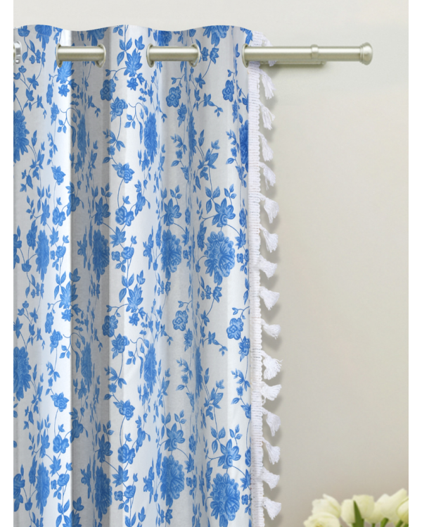 Blue Cotton Boho Curtains With Stainless Steel Rings | Set of 2 Online