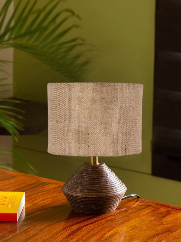 Beige Jute Table Lamp With Wood Natural Base | 7X12 Inches Fashion