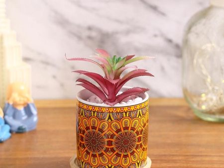 Calm Succulents Artificial Plant with Ceramic Pot & Wooden Coaster | 6 inches Online now