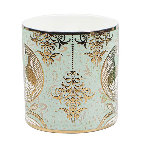 Peacock Motif with Leaves Pattern Fine Bone China Golden Tea Cups | 180ML | Set of 6 Online Sale