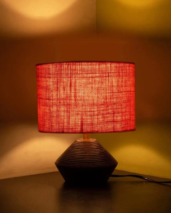 Orange Jute Table Lamp with Wood Natural base | 7x12 inches Supply