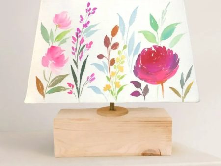 Rectangle Shaped Floral Bliss Cotton Shaded Table Lamp For Sale