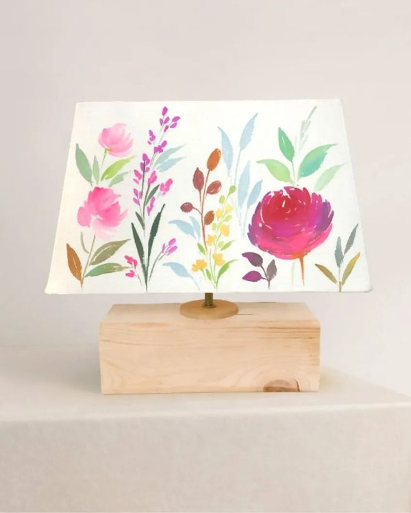 Rectangle Shaped Floral Bliss Cotton Shaded Table Lamp For Sale