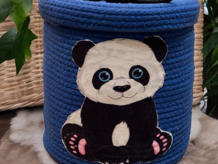 Blue Panda Cartoon Face Kids Cotton Basket with Lid | 10 × 10 Inches Discount