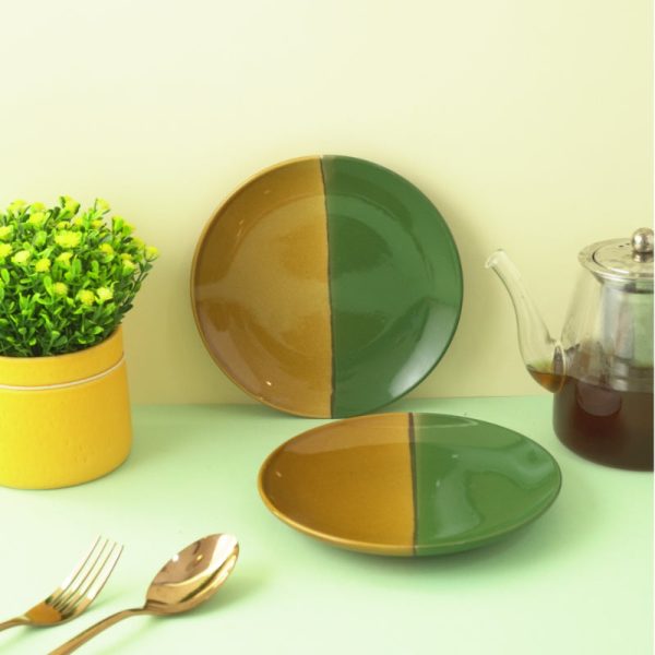 Dual Tone Ceramic Ceramic Plates | Set of 2 | 7 Inches For Sale