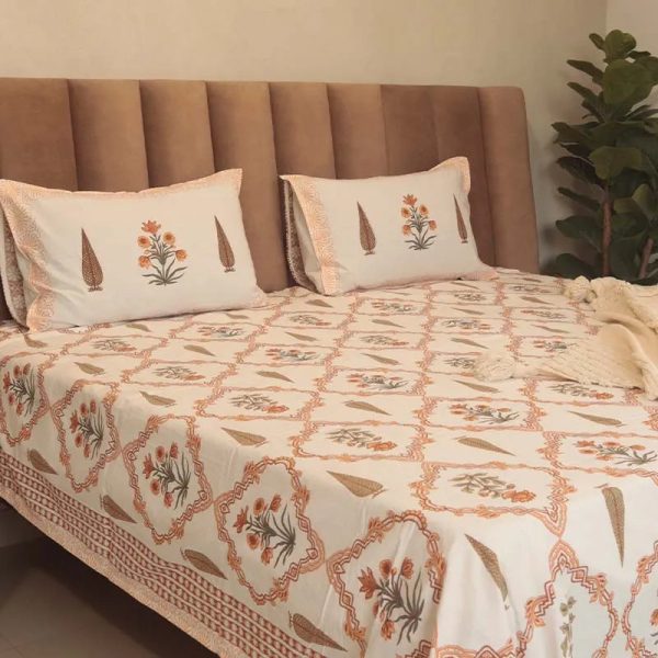 King Size Orange Cotton Bedsheet With Pillow Covers Set | 108 x 108 inches Online