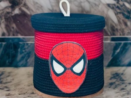 Blue Red Spiderman Face Kids Cotton Basket with Lid | 10 × 10 Inches on Sale