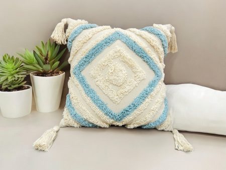 Blue Tufted Concentric Diamond Cotton Cushion Cover | 16 x 16 Inches Online