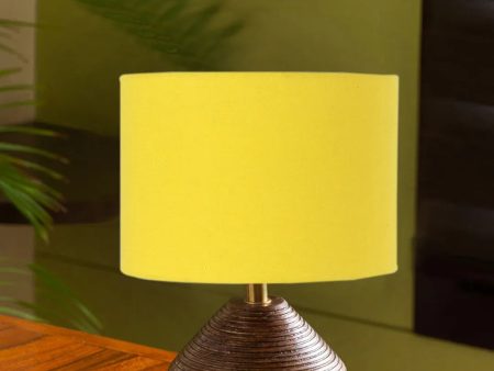 Yellow Cotton Table Lamp With Wood Natural Base | 7X12 Inches Cheap