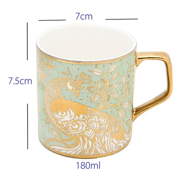 Peacock Motif with Leaves Pattern Fine Bone China Golden Tea Cups | 180ML | Set of 6 Online Sale