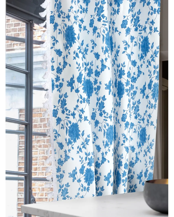 Blue Cotton Boho Curtains With Stainless Steel Rings | Set of 2 Online