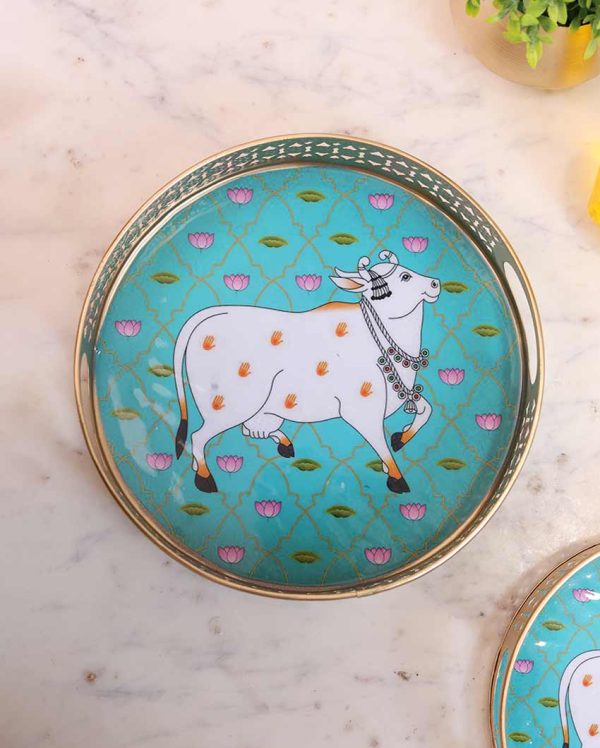 Cow Round Pichwai Trays | Set of 2 Fashion