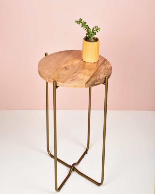 Antique Brass Iron Table with Wooden Top | 20 inches Supply