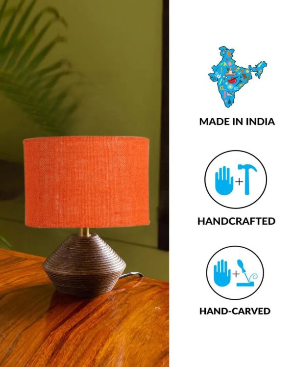 Orange Jute Table Lamp with Wood Natural base | 7x12 inches Supply