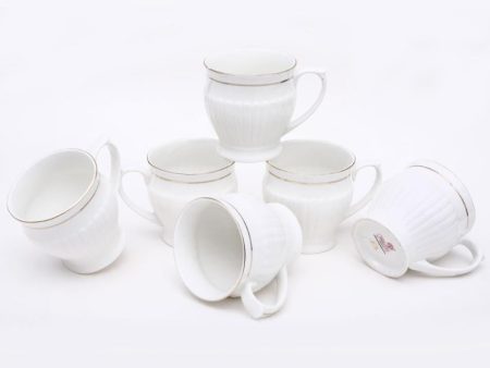 Gold Line Kalas Embose Bone China Tea Cups | 175 ml | Set of 6 Hot on Sale