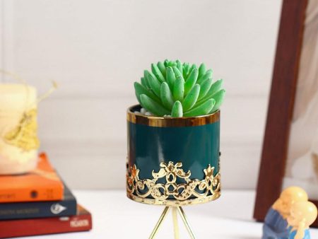 Urban Succulents Artificial Plant with Ceramic Pot & Metal Tripod Stand | 9 inches Online