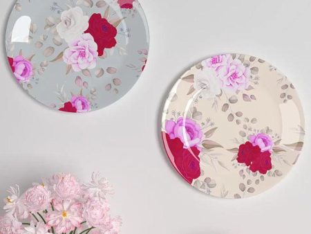 Beautiful Rose Flower Pattern Ceramic Wall Plates | Set of 2 Cheap