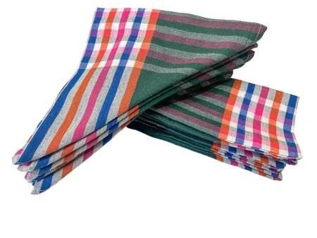 Abstract Versatile Cotton Checked & Stripe Kitchen Napkins | Set Of 12 | 18 X 18 inches Online Sale