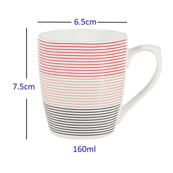 Symmetric Straight Multicolor Lines Fine Bone China Tea Cups | 160ml | Set of 6 Online Hot Sale