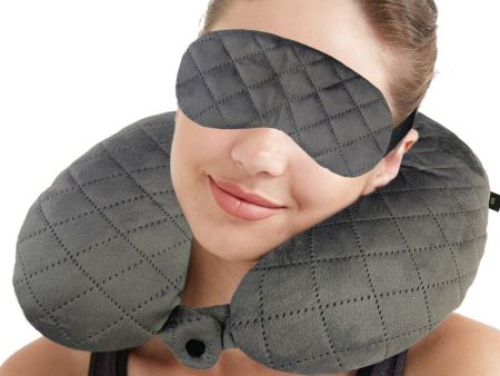 Quilted Velvet Travel Neck Pillow With Eye Mask Sale