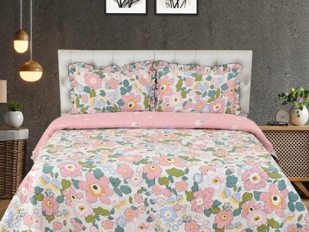 Pink Flower Printed Glace Cotton Bedcovers | Queen Size | 90 X 100 inches Sale