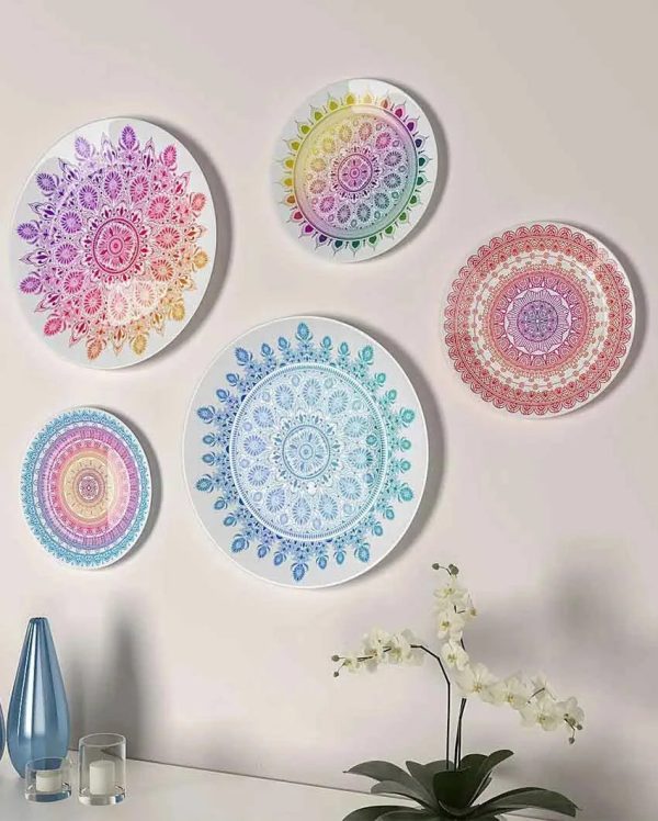 Bohemian Mandala Design Ceramic Decorative Wall Plates | Set of 5 For Sale