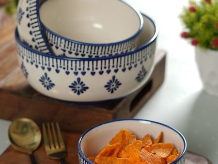 Blue Abstact Printed Ceramic Serving Bowls | Set Of 4 on Sale