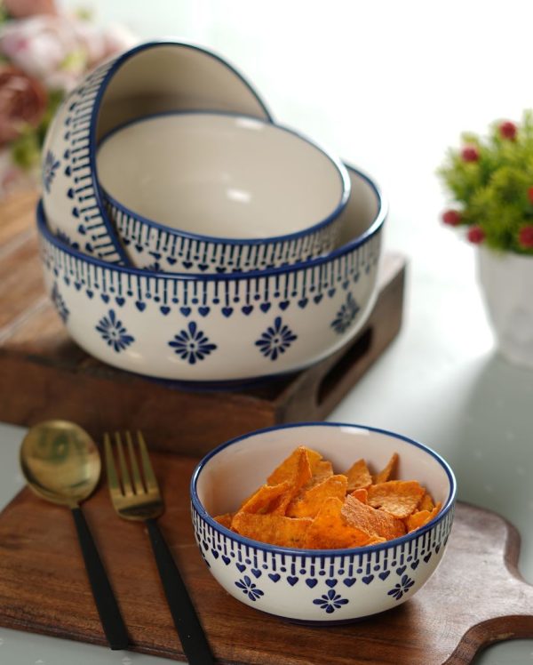 Blue Abstact Printed Ceramic Serving Bowls | Set Of 4 on Sale