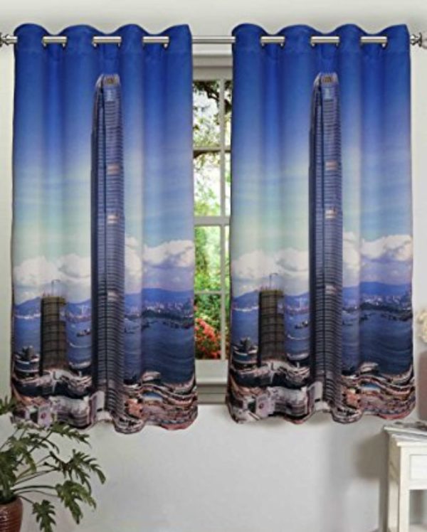 Blackout Skyscraper Printed Polyester Window Curtain With 8 Metal Eyelets | 5 Ft Online Hot Sale