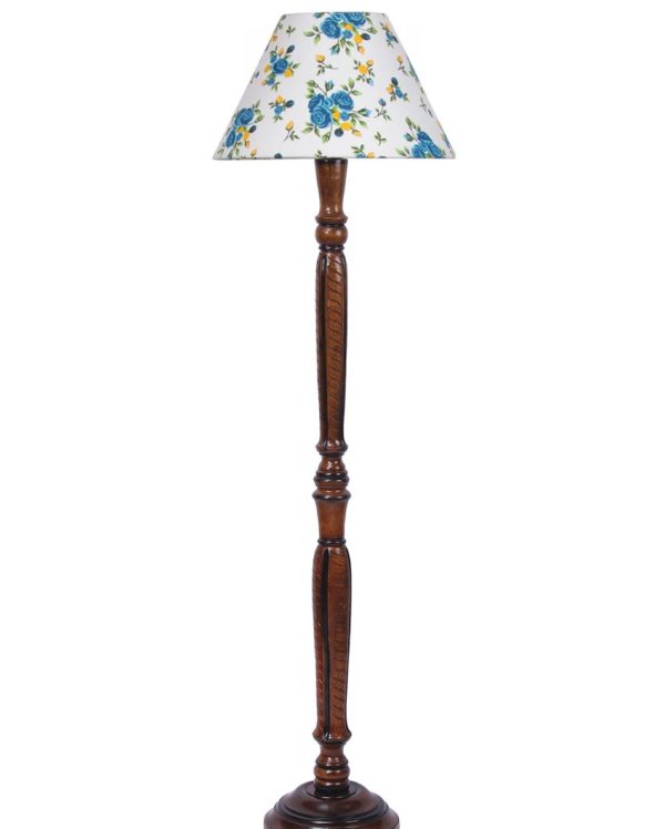 Florals Cotton Conical Wooden Floor Lamp | 14 X 56 inches For Discount