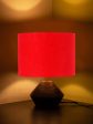 Red Cotton Table Lamp With Wood Natural Base | 7X12 Inches on Sale