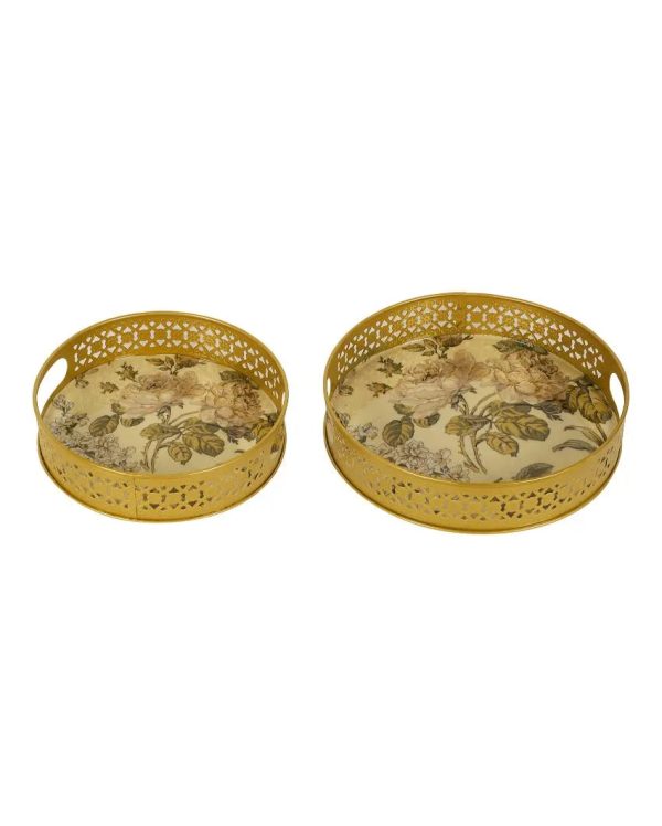 Flower Design Metal Trays | Gold  | Set of 2 | 8 inches, 10 inches For Cheap