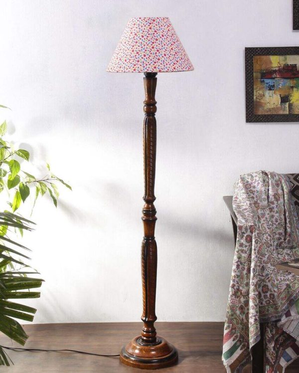 Blooms Cotton Conical Wooden Floor Lamp | 12 X 55 inches For Cheap