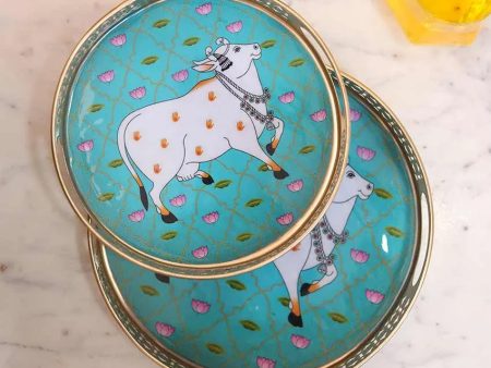 Cow Round Pichwai Trays | Set of 2 Fashion