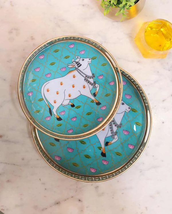 Cow Round Pichwai Trays | Set of 2 Fashion