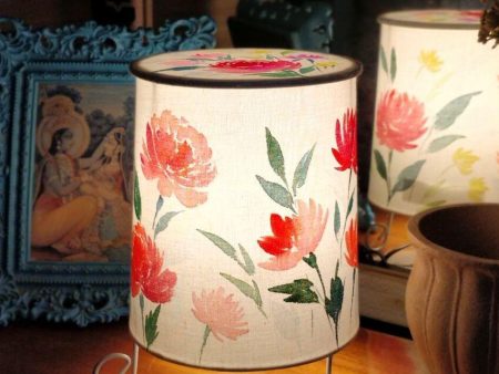 Cylinder Lillies Shaded With Lid Cotton Table Lamp on Sale