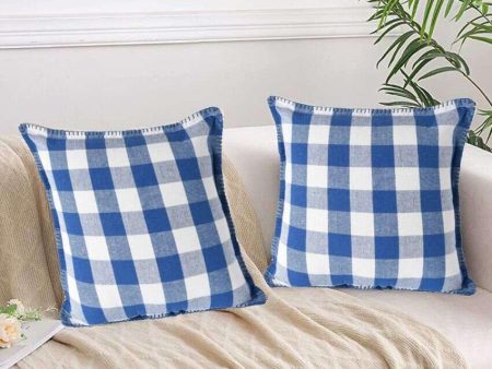 Big Checks Square Blanket Stitch Cotton Cushion Covers  | Multiple Colors | Set Of 2 | 24 X 24 inches Fashion