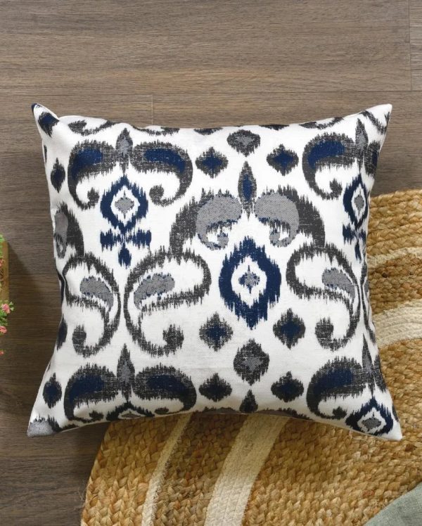 Blue Grey On White Cotton Cushion Covers | 16 x 16 inches Online Sale