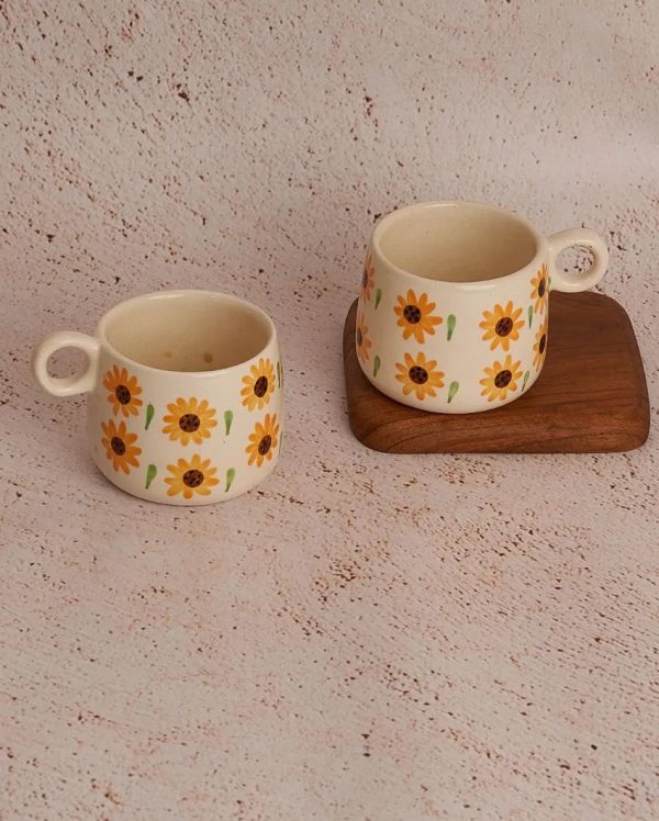 Sunflower Ceramic Stoneware Cups With Sunflower Design | Set Of 2 Online Hot Sale